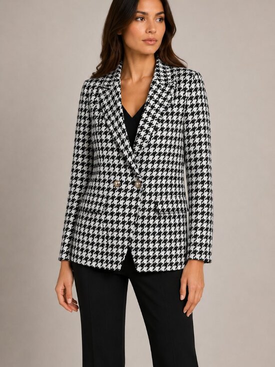 Attitude Unknown Jackets & Blazers - Attitude Unknown L Black White Houndstooth Double Breasted Blazer Gold Buttons